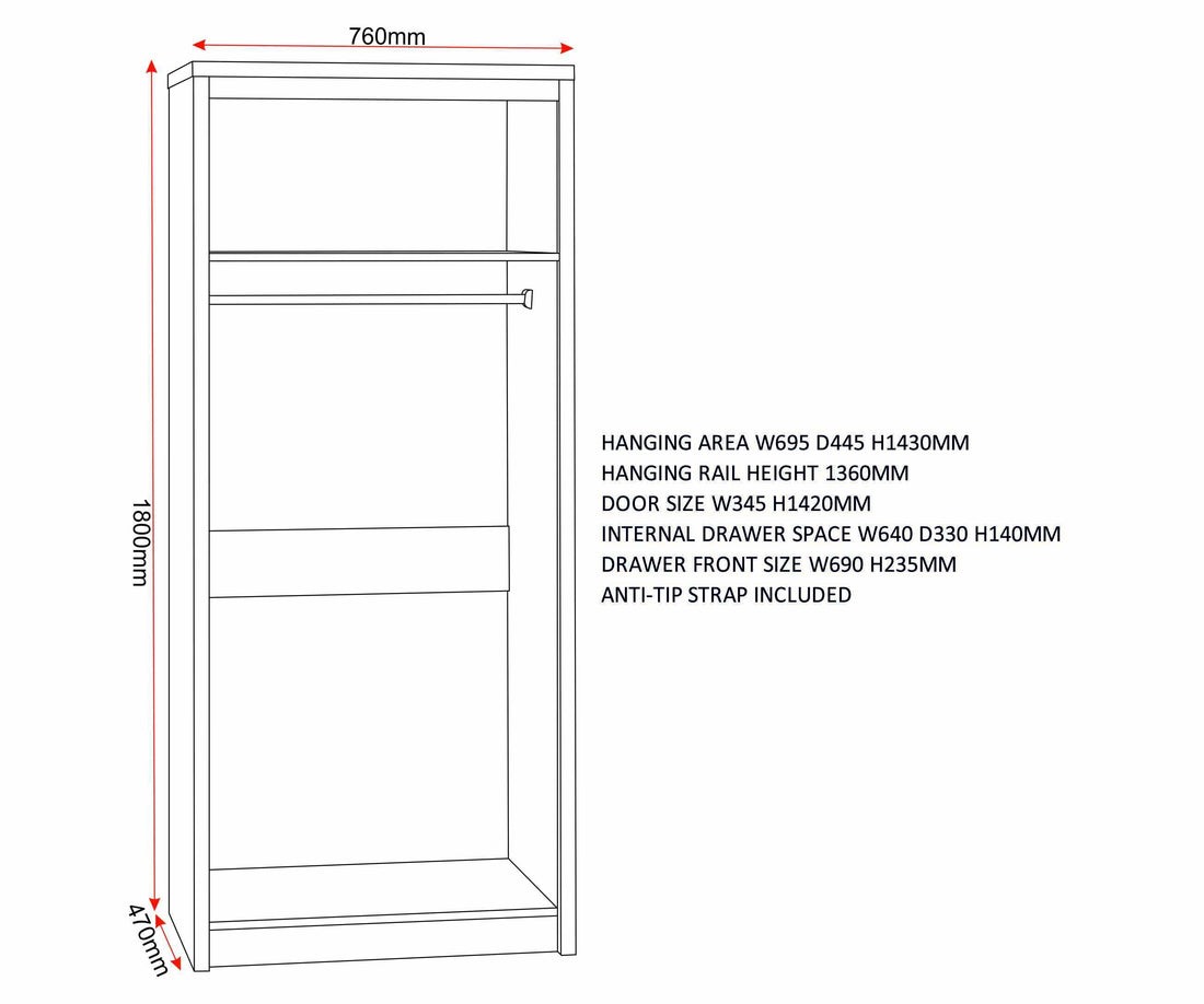 Seville 2 Door Wardrobe - White Gloss/Light Oak Effect Veneer image 2