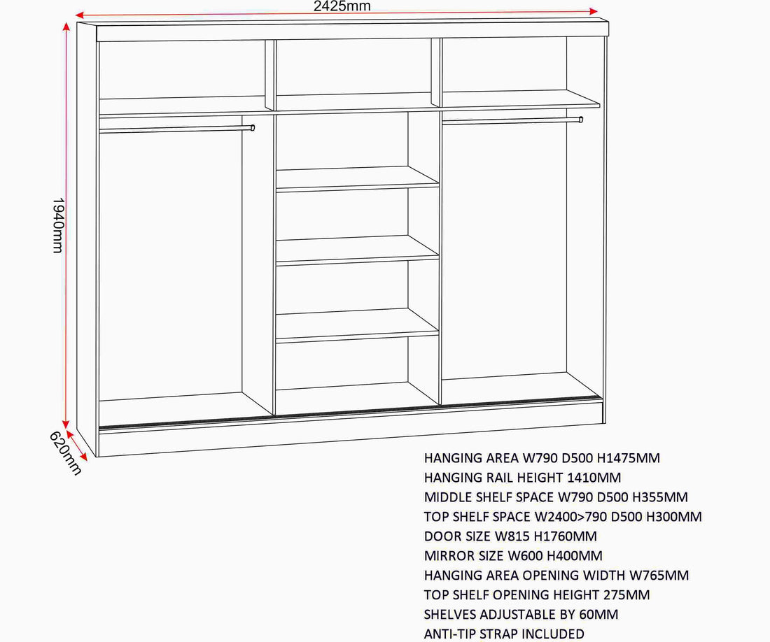 Nevada 3 Door Slider Wardrobe - Grey Gloss image 2