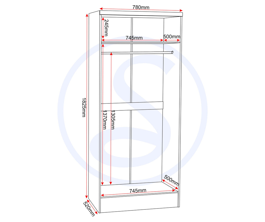 Nevada 2 Door All Hanging Wardrobe - White Gloss image 3
