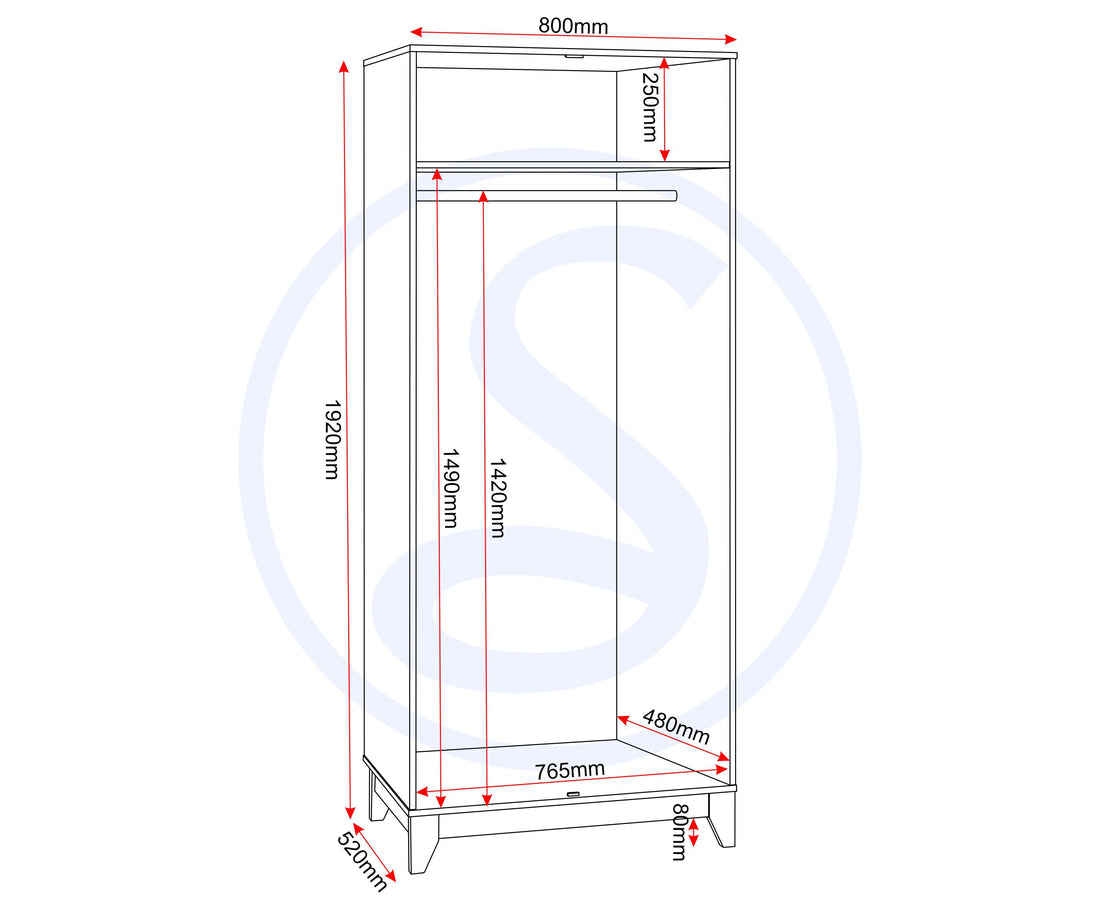 Cleveland 2 Door Wardrobe - White/Grey Metal Effect image 3