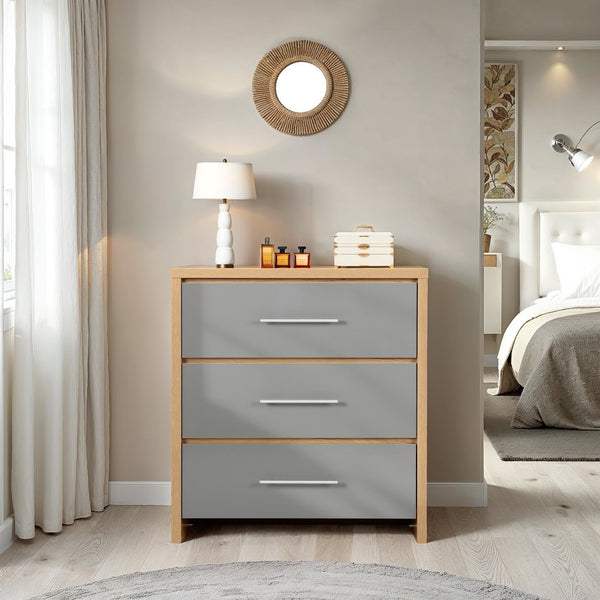 Seville 3 Drawer Chest - Grey Gloss/Light Oak Effect Veneer image 1