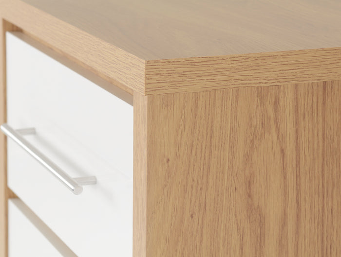 Seville 5 Drawer Narrow Chest - White Gloss/Light Oak Effect Veneer image 4