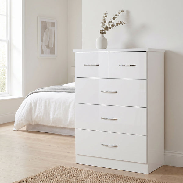 Nevada 3+2 Drawer Chest - White Gloss image 1