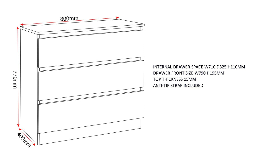 Malvern 3 Drawer Chest - Sonoma Oak Effect image 2