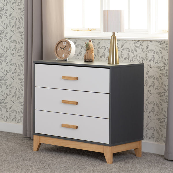 Cleveland 3 Drawer Chest - White/Grey Metal Effect image 1