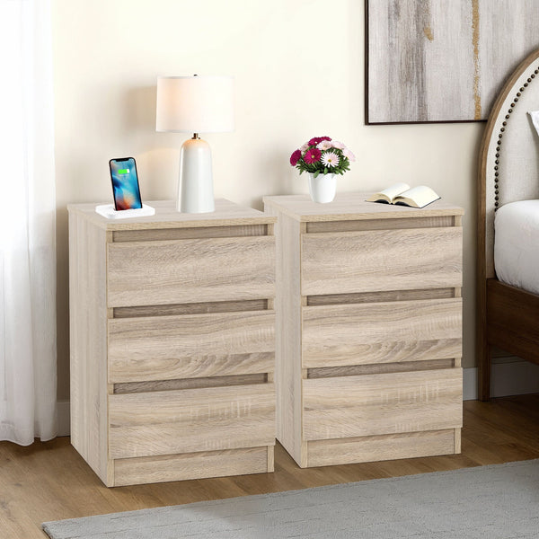 Malvern 3 Drawer Bedside X2 - Sonoma Oak Effect image 1