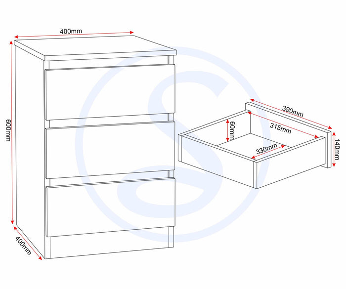 Malvern 3 Drawer Bedside X2 - Urban Snow image 3