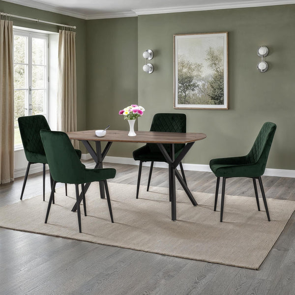Athens Rect & Avery Dining Set (X4 Chairs) - Medium Oak Effect/Emerald Green Velvet image 1