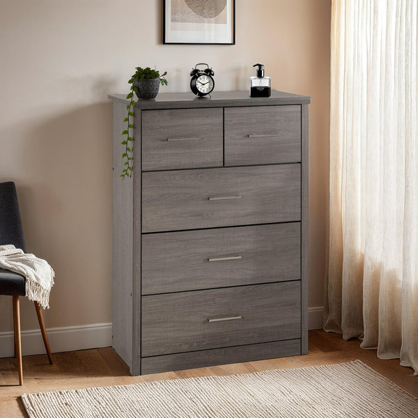 Lisbon 3+2 Drawer Chest - Black Wood Grain image 1
