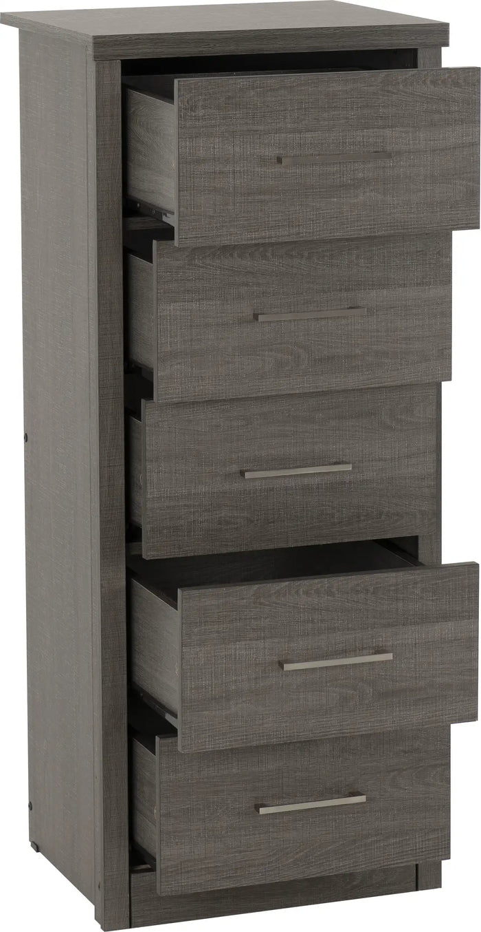 Lisbon 5 Drawer Narrow Chest - Black Wood Grain image 3