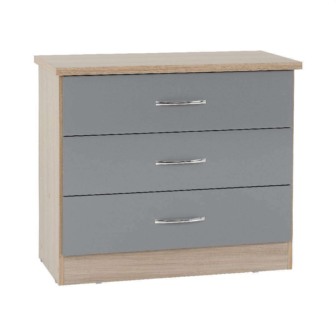 Nevada 3 Drawer Chest - Grey Gloss/Light Oak Effect Veneer image 2