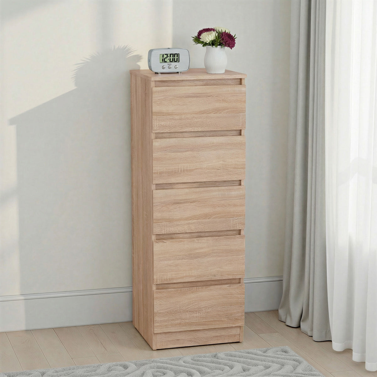 Malvern 5 Drawer Narrow Chest - Sonoma Oak Effect image 9