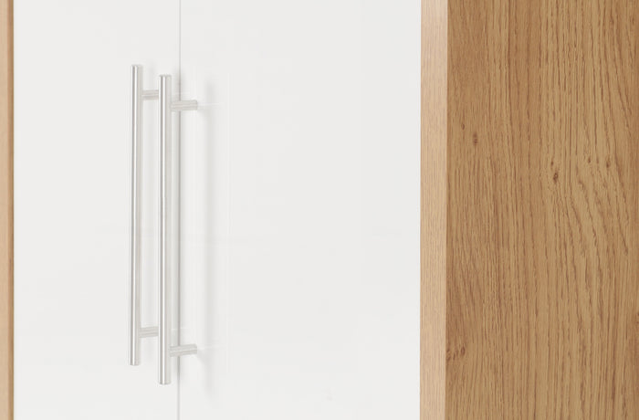 Seville 2 Door Wardrobe - White Gloss/Light Oak Effect Veneer image 5