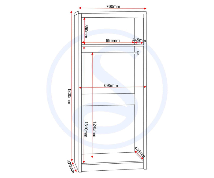 Seville 2 Door Wardrobe - White Gloss/Light Oak Effect Veneer image 3