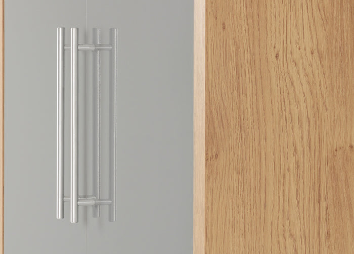 Seville 2 Door Wardrobe - Grey Gloss/Light Oak Effect Veneer image 4
