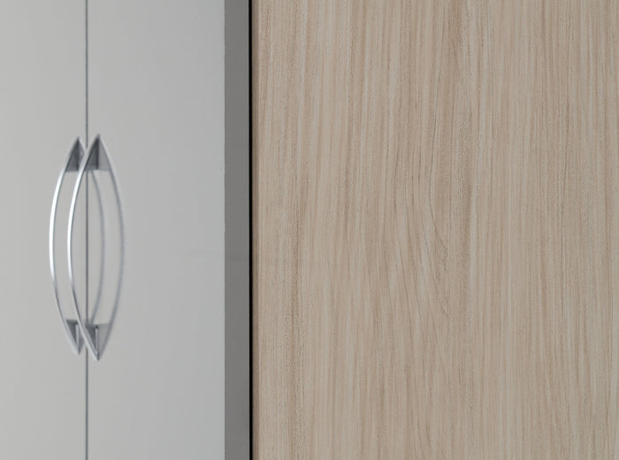 Nevada 2 Door 1 Drawer Wardrobe - Grey Gloss/Light Oak Effect Veneer image 5