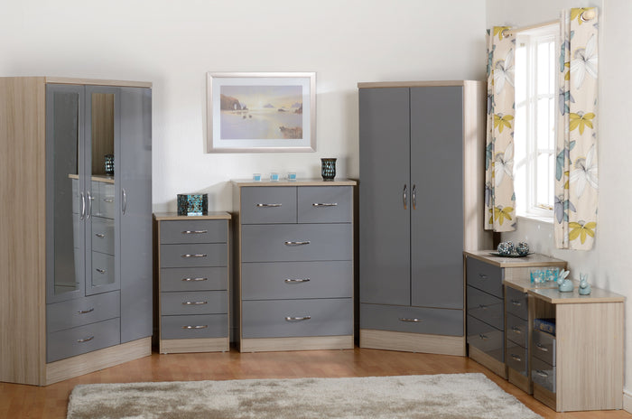 Nevada 2 Door 1 Drawer Wardrobe - Grey Gloss/Light Oak Effect Veneer image 3