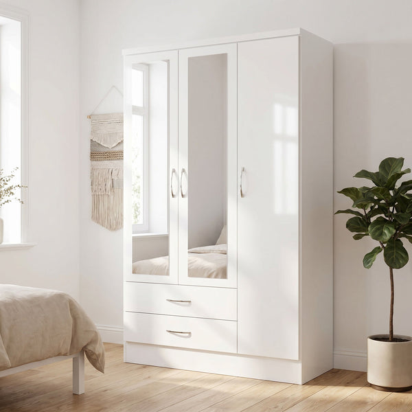 Nevada 3 Door 2 Drawer Wardrobe - White Gloss image 1
