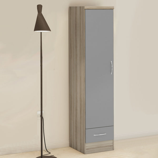 Nevada 1 Door 1 Drawer Wardrobe - Grey Gloss/Light Oak Effect Veneer image 1