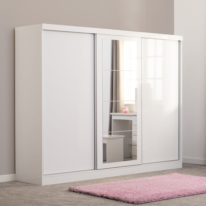 Nevada 3 Door Slider Wardrobe - White Gloss image 1
