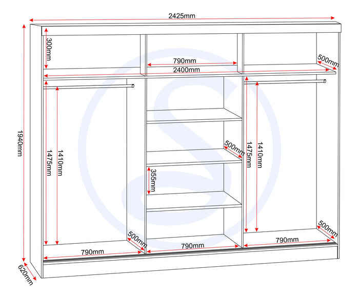 Nevada 3 Door Slider Wardrobe - White Gloss image 5