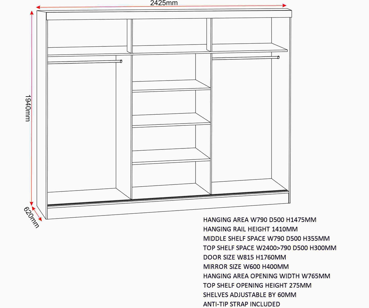Nevada 3 Door Slider Wardrobe - White Gloss image 2