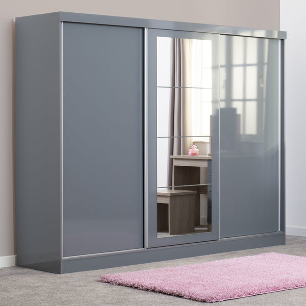 Nevada 3 Door Slider Wardrobe - Grey Gloss image 1