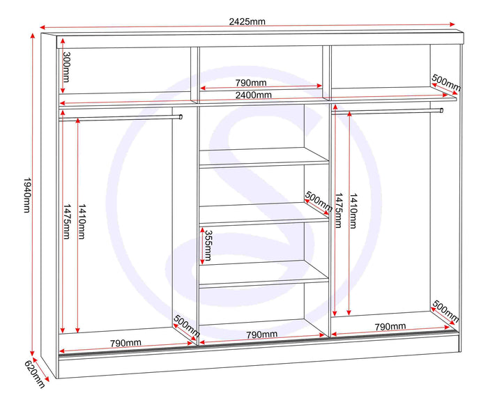 Nevada 3 Door Slider Wardrobe - Grey Gloss image 3