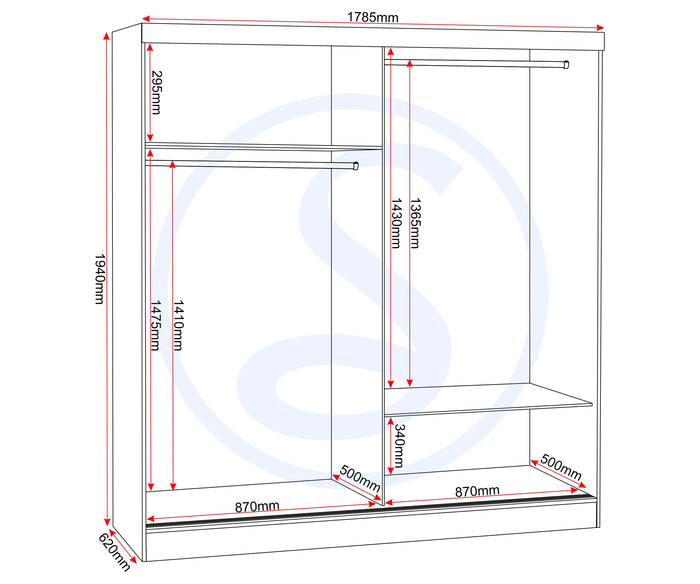 Nevada 2 Door Slider Wardrobe - White Gloss image 3