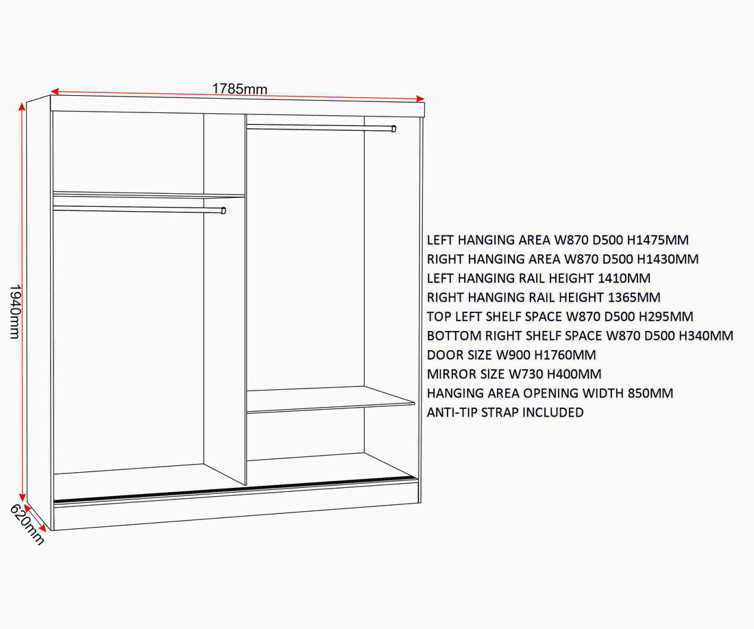 Nevada 2 Door Slider Wardrobe - Grey Gloss image 2