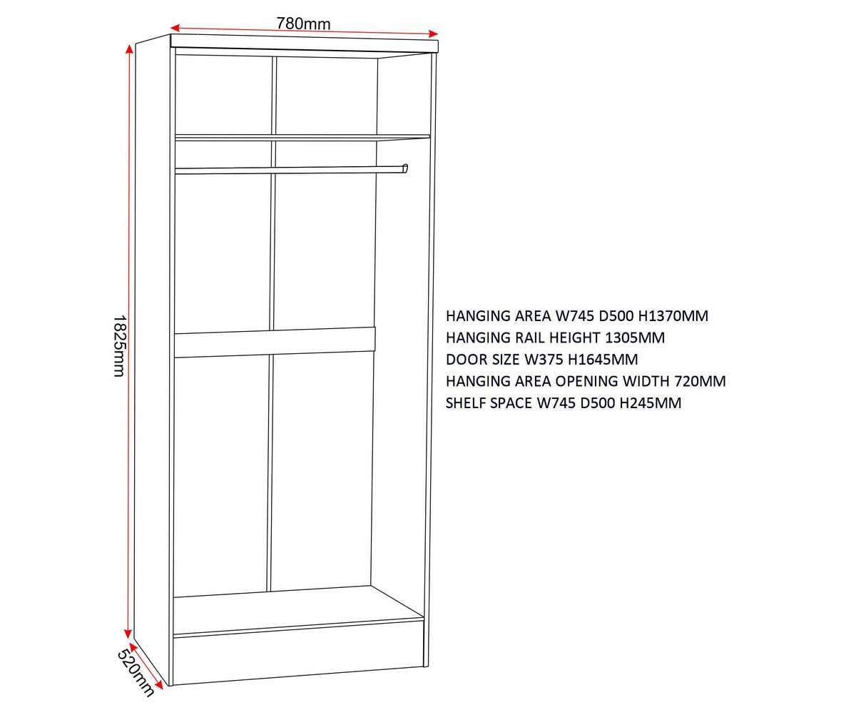 Nevada 2 Door All Hanging Wardrobe - White Gloss image 2