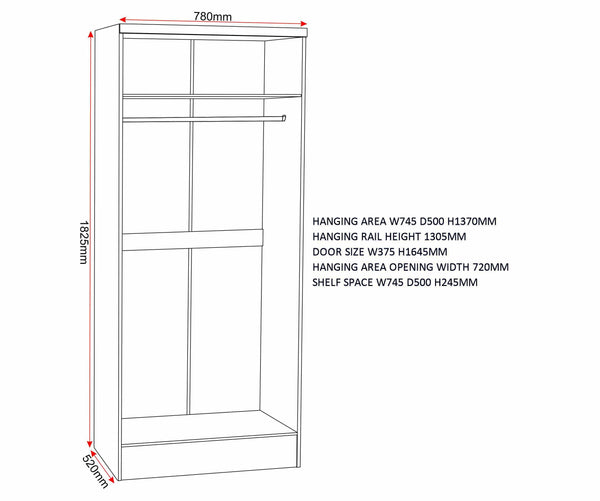 Nevada 2 Door All Hanging Wardrobe - White Gloss image 2
