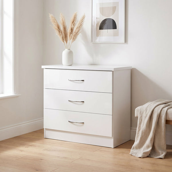 Nevada 3 Drawer Chest - White Gloss image 1