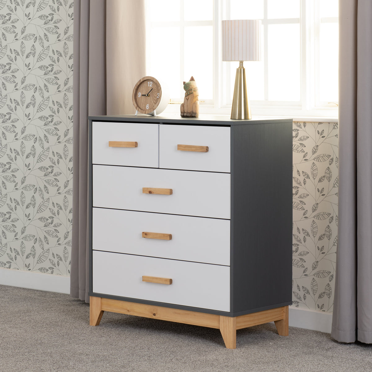 Cleveland 3+2 Drawer Chest - White/Grey Metal Effect image 1