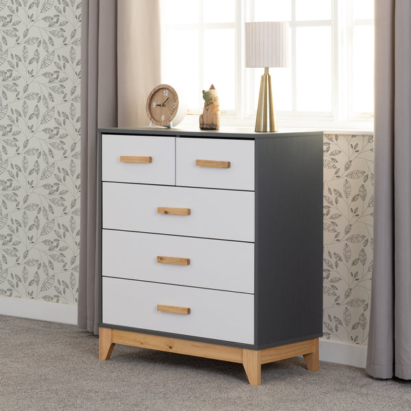 Cleveland 3+2 Drawer Chest - White/Grey Metal Effect image 1