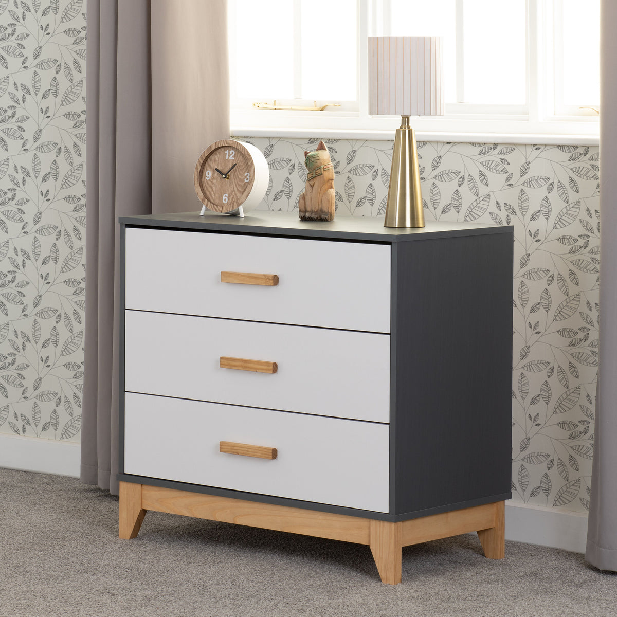 Cleveland 3 Drawer Chest - White/Grey Metal Effect image 1