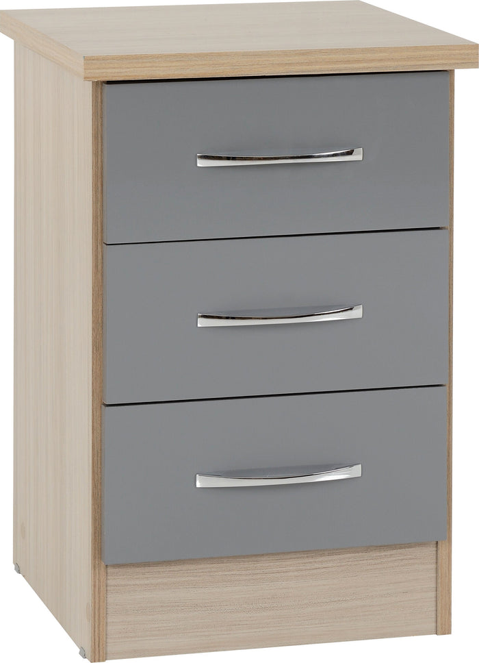 Nevada 3 Drawer Bedside - Grey Gloss/Light Oak Effect Veneer image 5