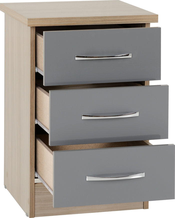 Nevada 3 Drawer Bedside - Grey Gloss/Light Oak Effect Veneer image 4
