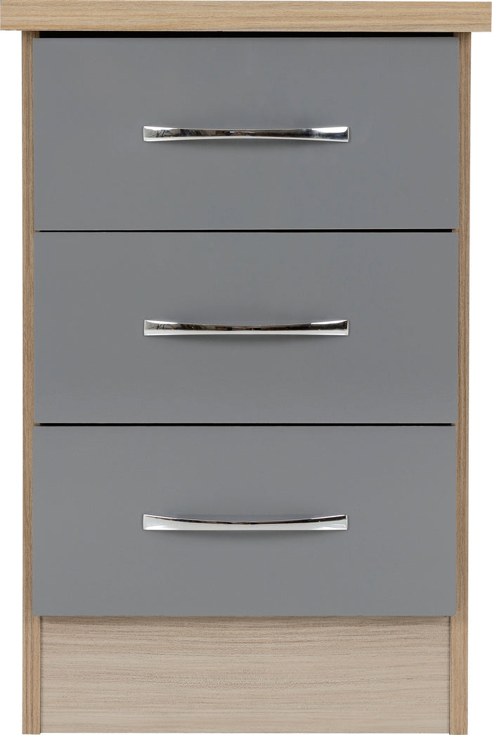 Nevada 3 Drawer Bedside - Grey Gloss/Light Oak Effect Veneer image 3