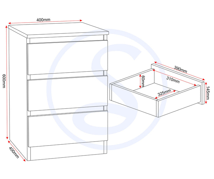 Malvern 3 Drawer Bedside X2 - Sonoma Oak Effect image 3