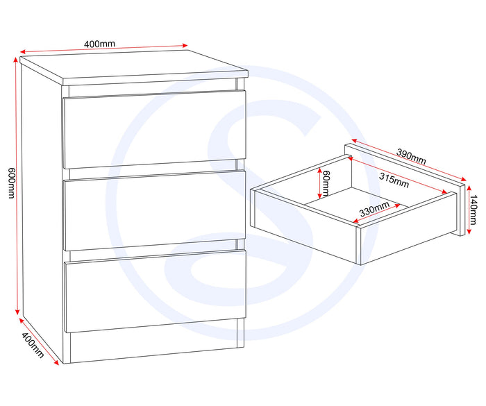 Malvern 3 Drawer Bedside - Urban Snow image 3