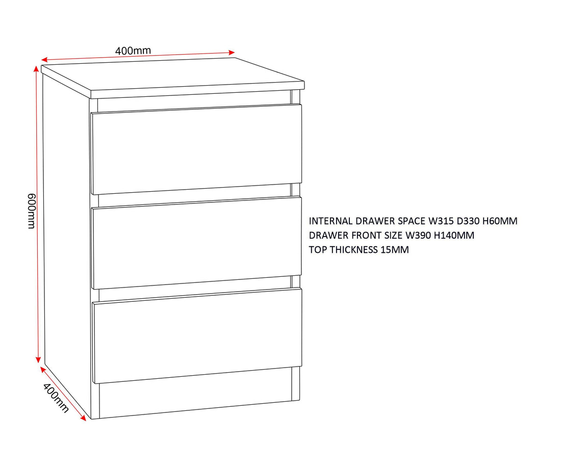 Malvern 3 Drawer Bedside - Urban Snow image 2