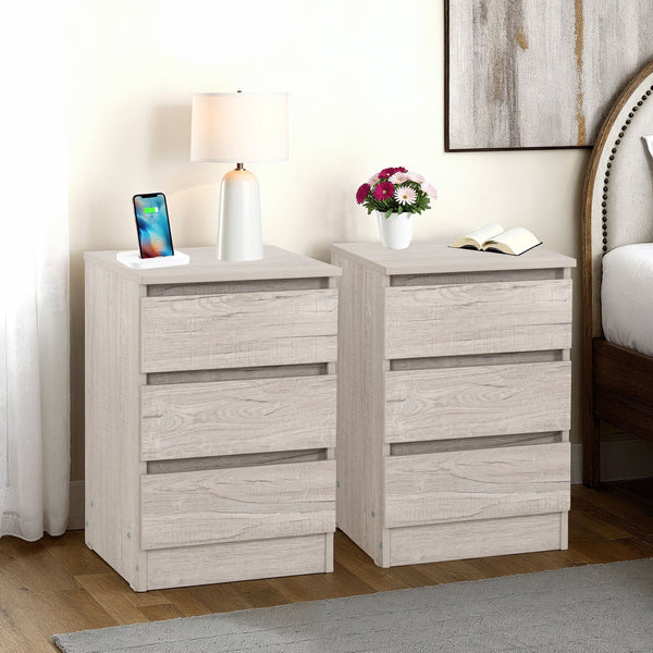 Malvern 3 Drawer Bedside X2 - Urban Snow image 1