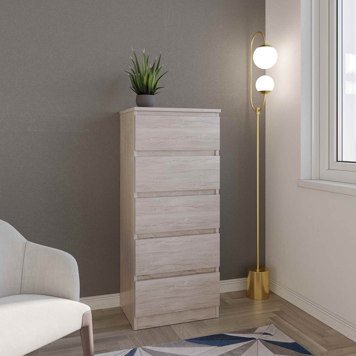Malvern 5 Drawer Narrow Chest - Urban Snow image 10