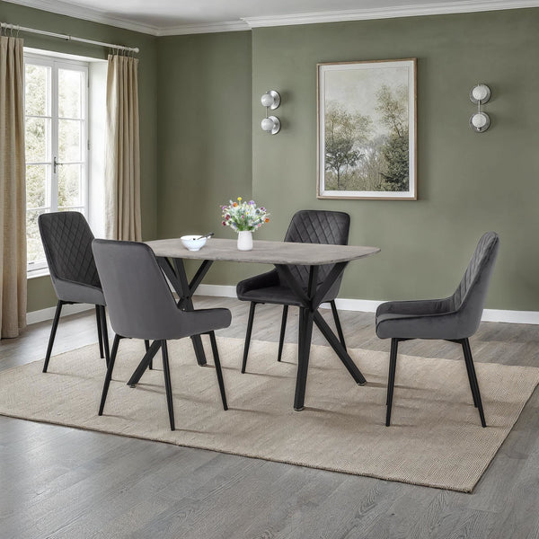 Athens Rect & Avery Dining Set (X4 Chairs) - Concrete/Grey Velvet image 1