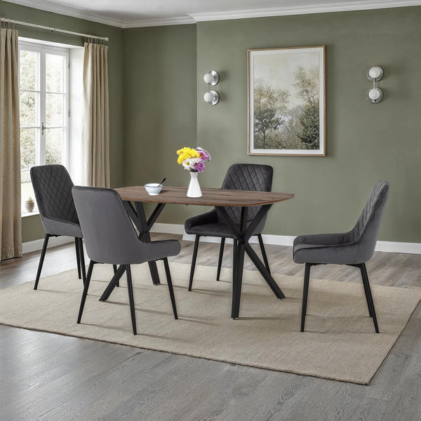 Athens Rect & Avery Dining Set (X4 Chairs) - Medium Oak Effect/Grey Velvet image 1