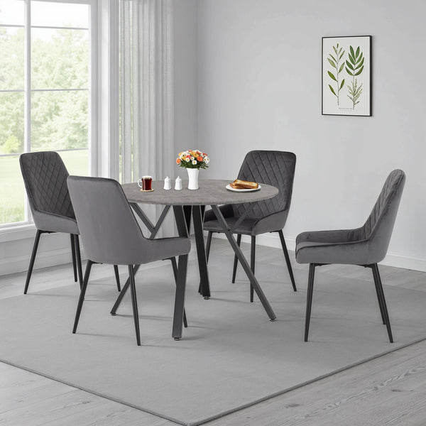Athens Round & Avery Dining Set (X4 Chairs) - Concrete/Grey Velvet image 1