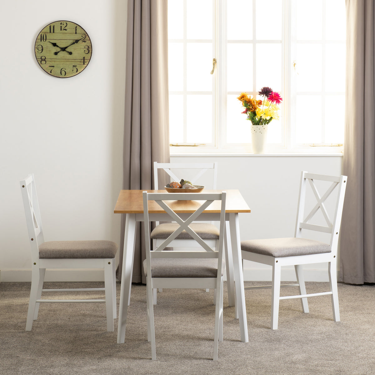 Balfour 1+4 Dining Set - White/Oak Effect/Grey Fabric image 1