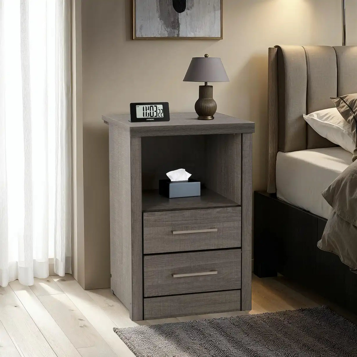 Lisbon 2 Drawer 1 Shelf Bedside - Black Wood Grain image 1