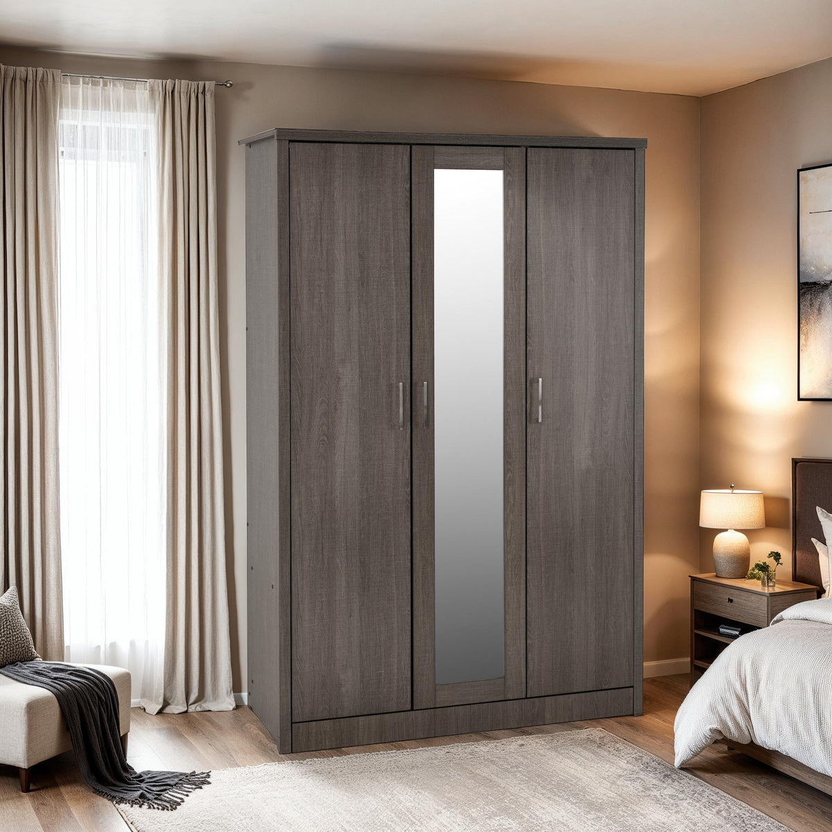 Lisbon 3 Door Wardrobe - Black Wood Grain image 1